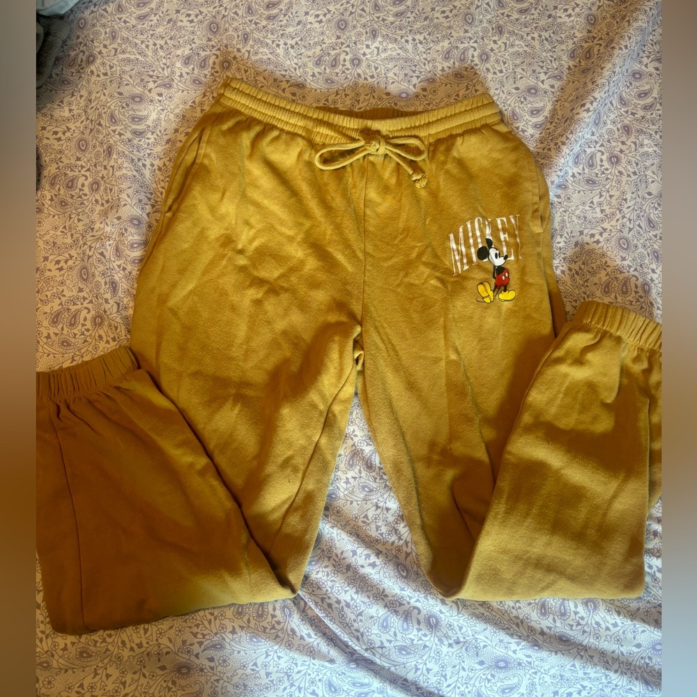 Disney Mickey Mouse Yellow Sweatpants Joggers Relaxed Fit SIZE S/M